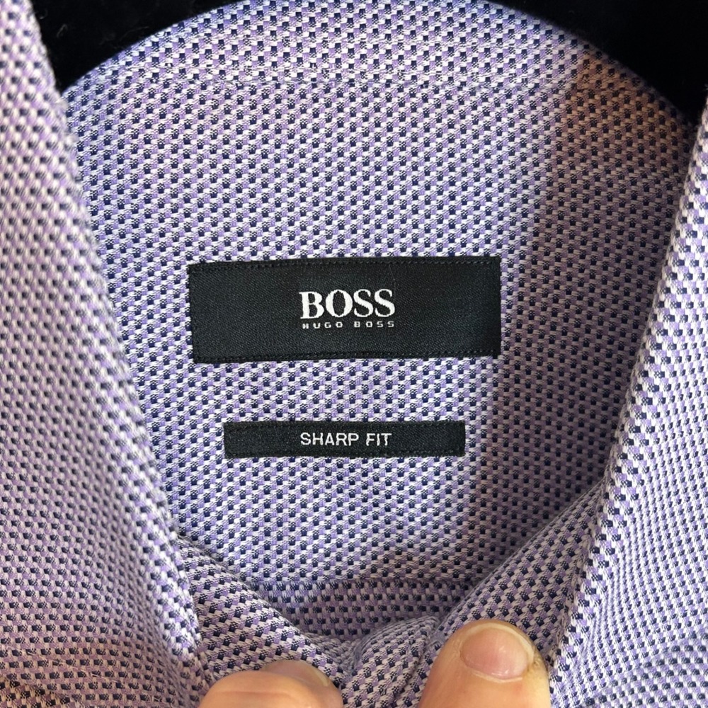 BOSS Hugo Boss Sharp Fit Dress Shirt Blue Patterned Long Sleeve Button Down - Picture 5 of 11